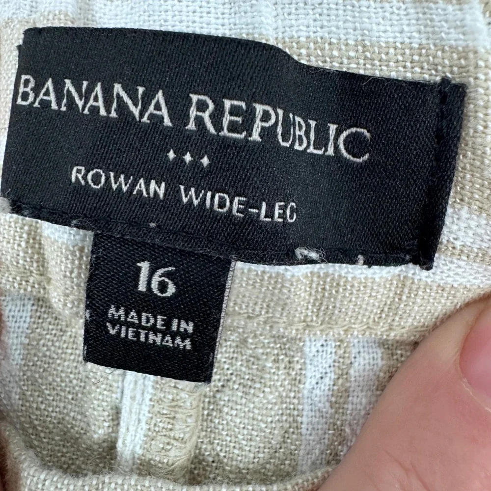 Banana‎ Republic Rowan Wide Leg Pants Womens 16 Beige White Striped High Rise